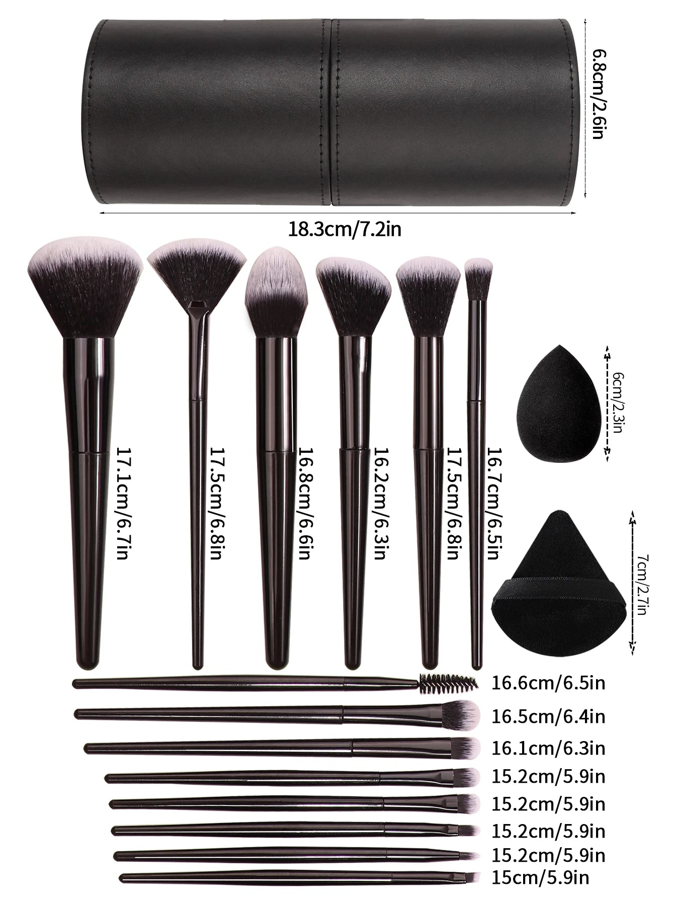 Professional Black Makeup Brush Set – Super Soft Bristles for Foundation, Concealer, Eyeshadow & Blush